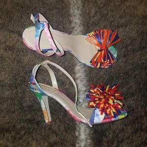 J Crew strappy heels with taffeta bow detail